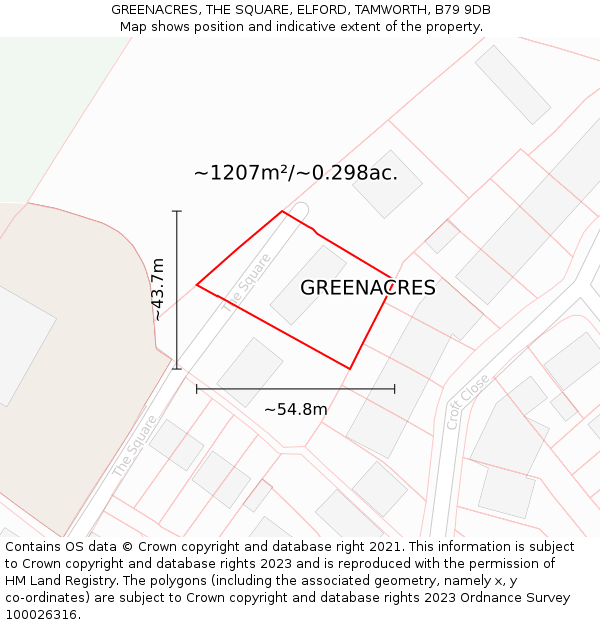 GREENACRES, THE SQUARE, ELFORD, TAMWORTH, B79 9DB: Plot and title map
