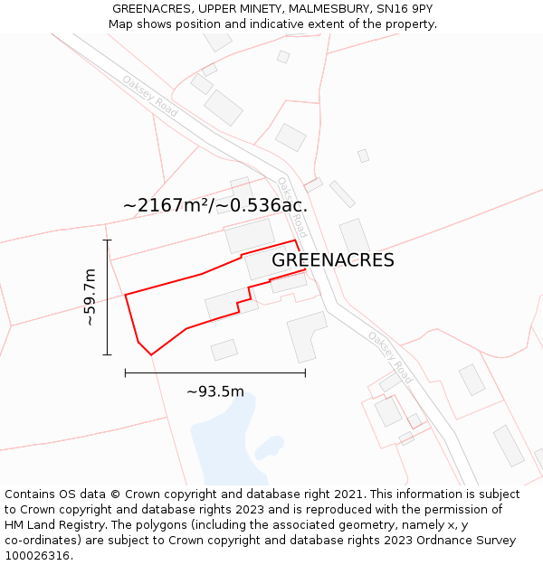GREENACRES, UPPER MINETY, MALMESBURY, SN16 9PY: Plot and title map