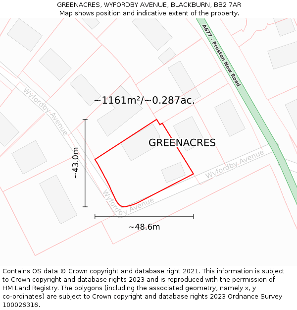 GREENACRES, WYFORDBY AVENUE, BLACKBURN, BB2 7AR: Plot and title map