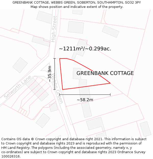 GREENBANK COTTAGE, WEBBS GREEN, SOBERTON, SOUTHAMPTON, SO32 3PY: Plot and title map
