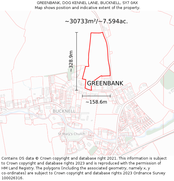 GREENBANK, DOG KENNEL LANE, BUCKNELL, SY7 0AX: Plot and title map