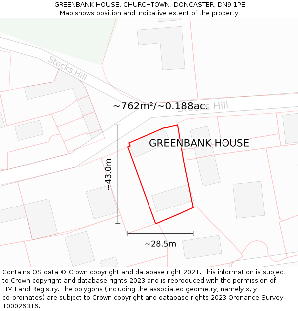 GREENBANK HOUSE, CHURCHTOWN, DONCASTER, DN9 1PE: Plot and title map