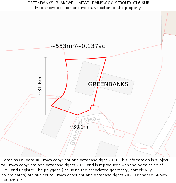 GREENBANKS, BLAKEWELL MEAD, PAINSWICK, STROUD, GL6 6UR: Plot and title map