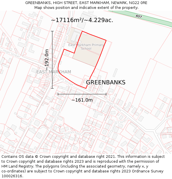 GREENBANKS, HIGH STREET, EAST MARKHAM, NEWARK, NG22 0RE: Plot and title map