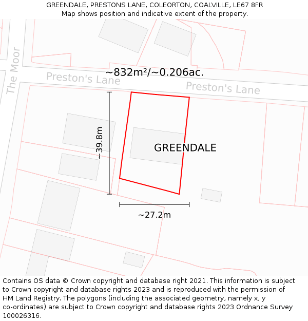 GREENDALE, PRESTONS LANE, COLEORTON, COALVILLE, LE67 8FR: Plot and title map