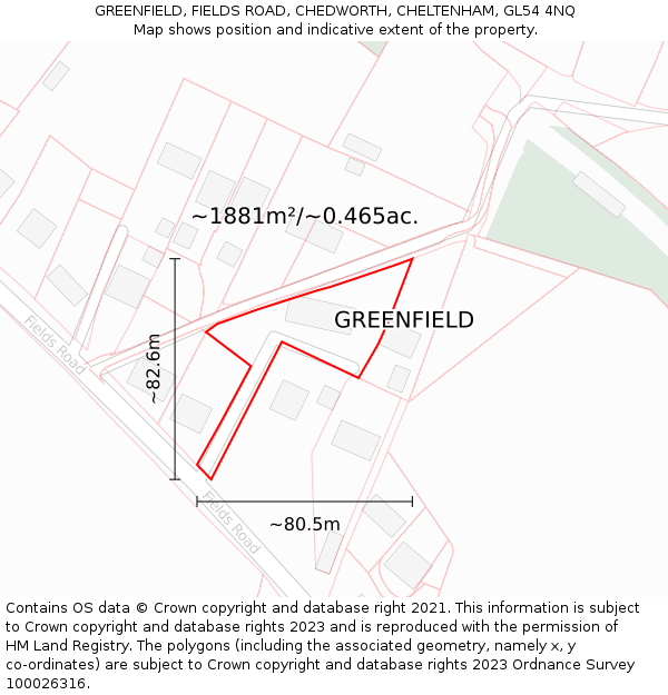 GREENFIELD, FIELDS ROAD, CHEDWORTH, CHELTENHAM, GL54 4NQ: Plot and title map
