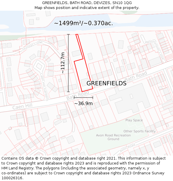 GREENFIELDS, BATH ROAD, DEVIZES, SN10 1QG: Plot and title map