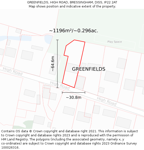 GREENFIELDS, HIGH ROAD, BRESSINGHAM, DISS, IP22 2AT: Plot and title map