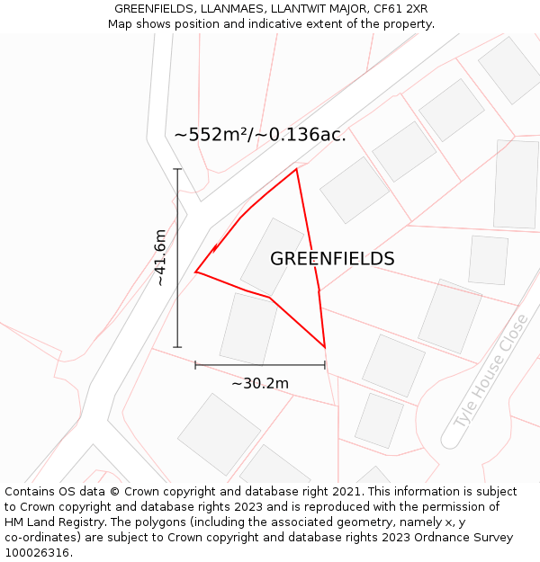 GREENFIELDS, LLANMAES, LLANTWIT MAJOR, CF61 2XR: Plot and title map