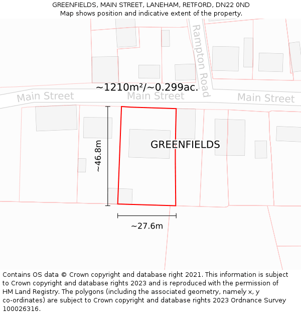 GREENFIELDS, MAIN STREET, LANEHAM, RETFORD, DN22 0ND: Plot and title map