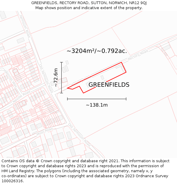 GREENFIELDS, RECTORY ROAD, SUTTON, NORWICH, NR12 9QJ: Plot and title map