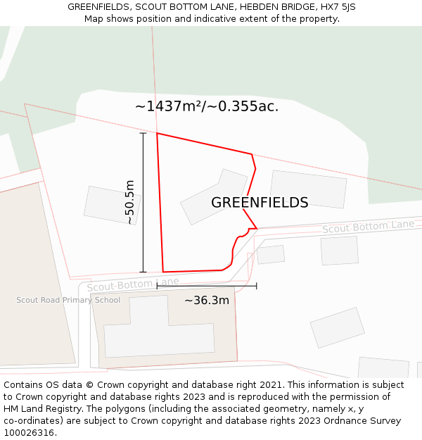 GREENFIELDS, SCOUT BOTTOM LANE, HEBDEN BRIDGE, HX7 5JS: Plot and title map