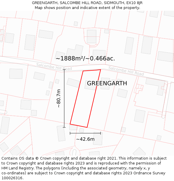 GREENGARTH, SALCOMBE HILL ROAD, SIDMOUTH, EX10 8JR: Plot and title map
