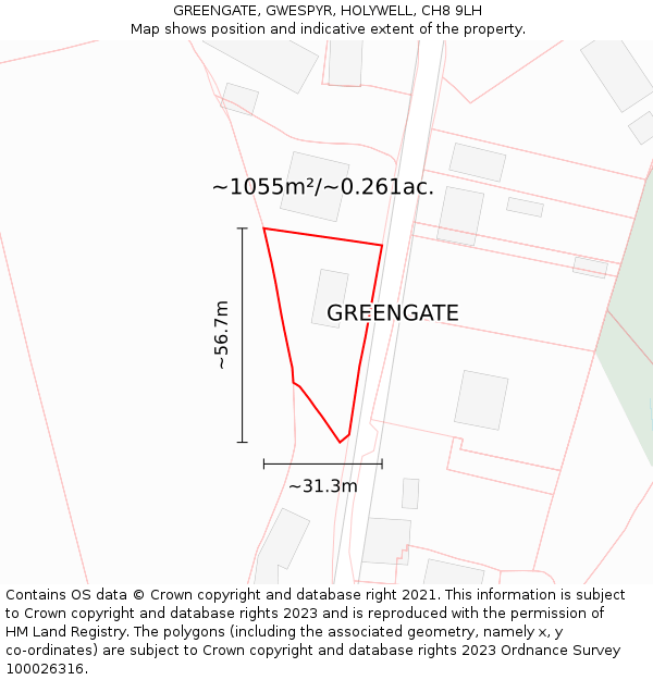 GREENGATE, GWESPYR, HOLYWELL, CH8 9LH: Plot and title map
