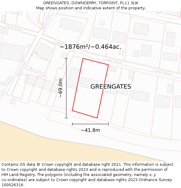 GREENGATES, DOWNDERRY, TORPOINT, PL11 3LW: Plot and title map
