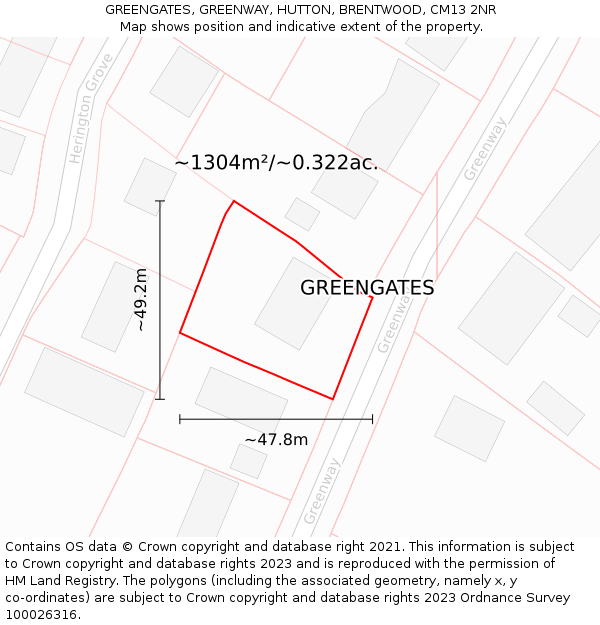 GREENGATES, GREENWAY, HUTTON, BRENTWOOD, CM13 2NR: Plot and title map