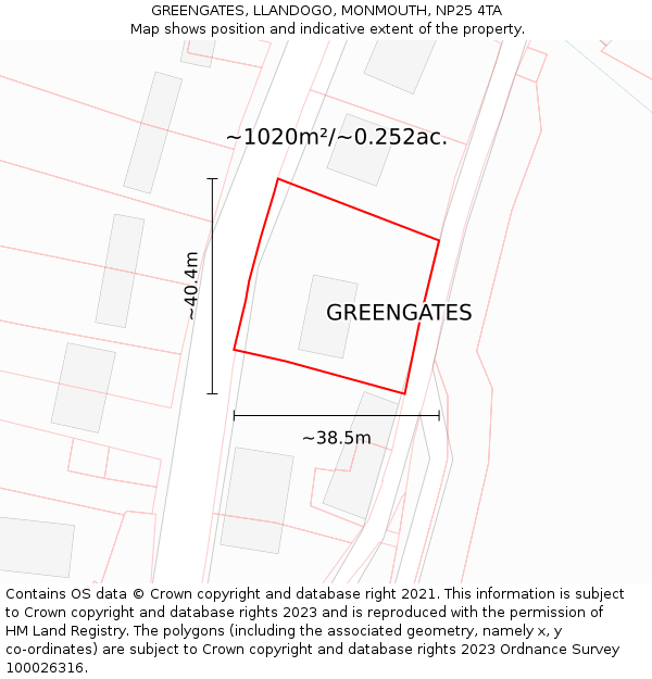 GREENGATES, LLANDOGO, MONMOUTH, NP25 4TA: Plot and title map