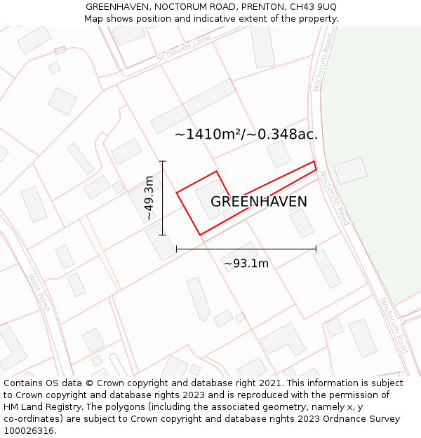 GREENHAVEN, NOCTORUM ROAD, PRENTON, CH43 9UQ: Plot and title map