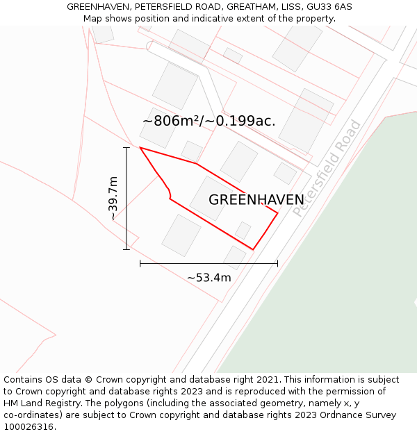 GREENHAVEN, PETERSFIELD ROAD, GREATHAM, LISS, GU33 6AS: Plot and title map