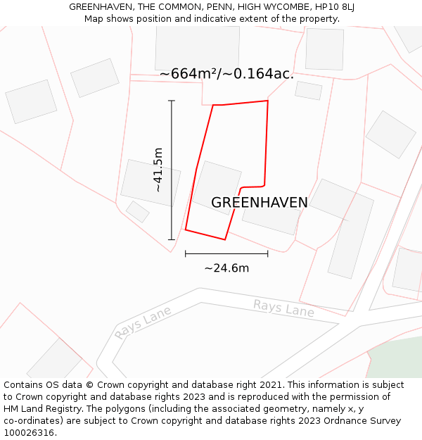 GREENHAVEN, THE COMMON, PENN, HIGH WYCOMBE, HP10 8LJ: Plot and title map