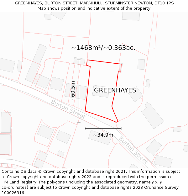 GREENHAYES, BURTON STREET, MARNHULL, STURMINSTER NEWTON, DT10 1PS: Plot and title map