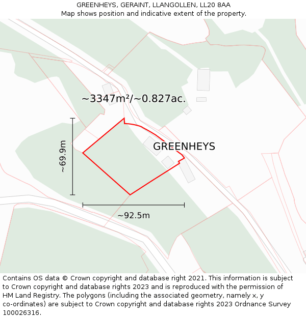 GREENHEYS, GERAINT, LLANGOLLEN, LL20 8AA: Plot and title map
