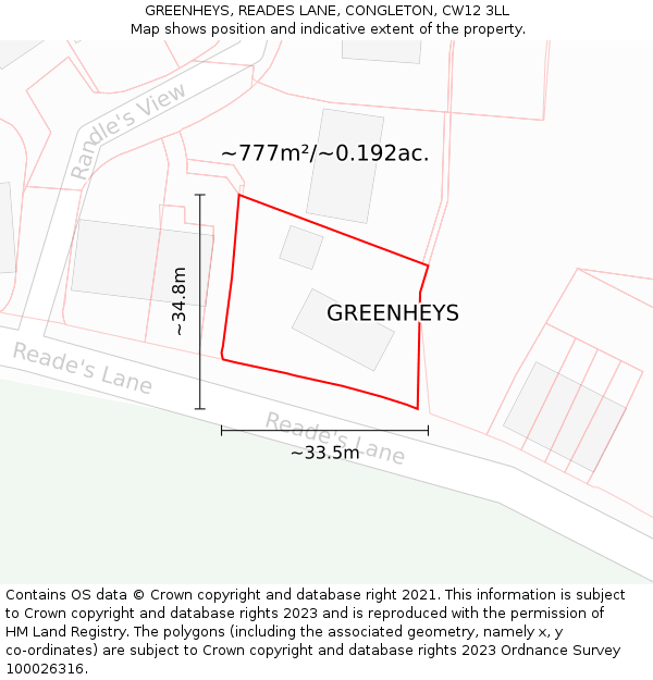 GREENHEYS, READES LANE, CONGLETON, CW12 3LL: Plot and title map