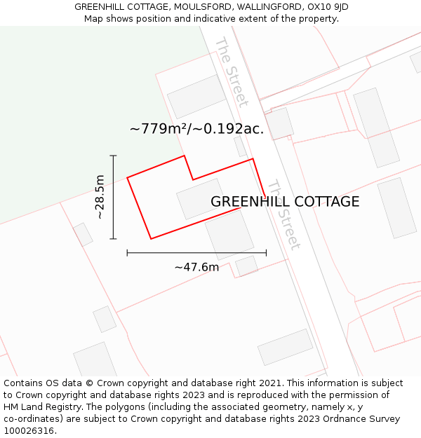 GREENHILL COTTAGE, MOULSFORD, WALLINGFORD, OX10 9JD: Plot and title map