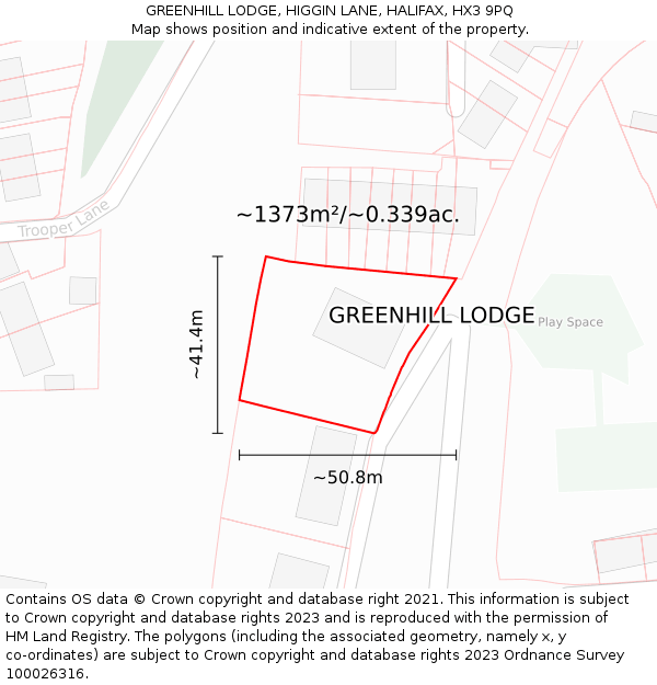 GREENHILL LODGE, HIGGIN LANE, HALIFAX, HX3 9PQ: Plot and title map
