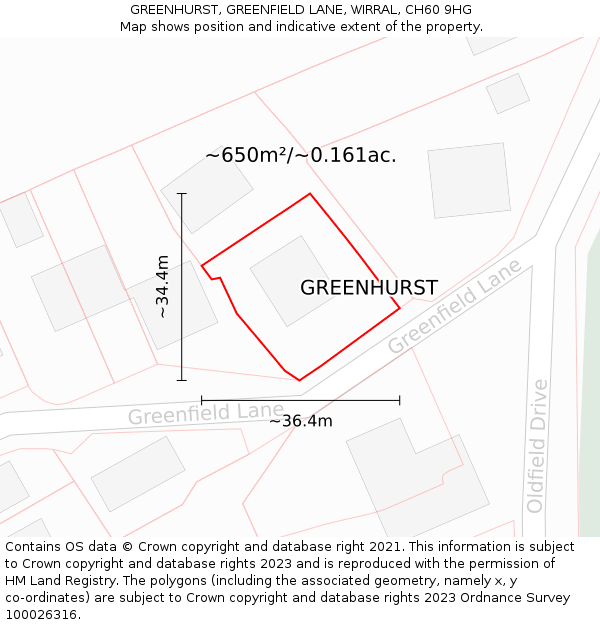 GREENHURST, GREENFIELD LANE, WIRRAL, CH60 9HG: Plot and title map