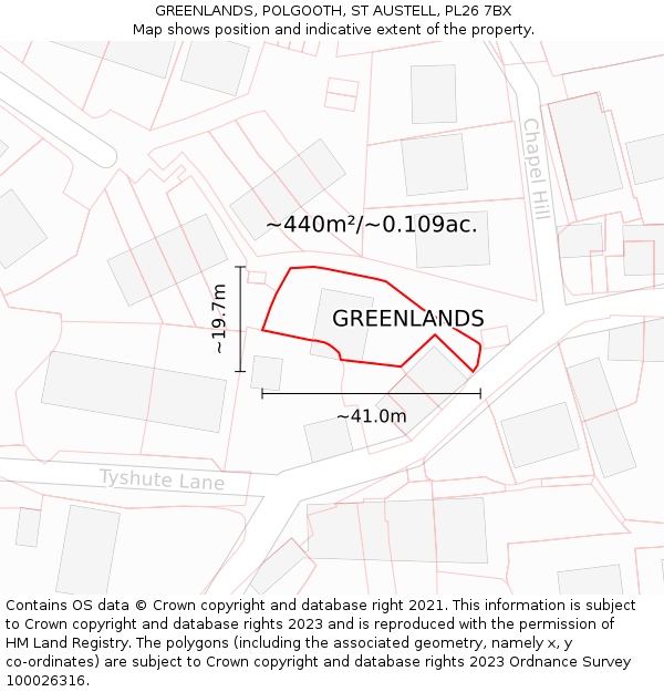 GREENLANDS, POLGOOTH, ST AUSTELL, PL26 7BX: Plot and title map