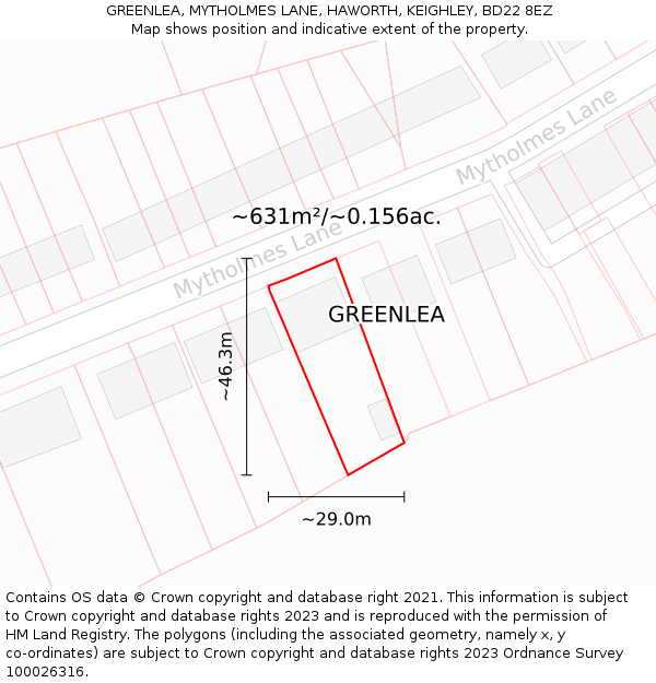 GREENLEA, MYTHOLMES LANE, HAWORTH, KEIGHLEY, BD22 8EZ: Plot and title map