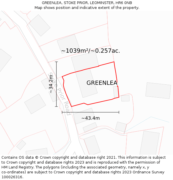 GREENLEA, STOKE PRIOR, LEOMINSTER, HR6 0NB: Plot and title map