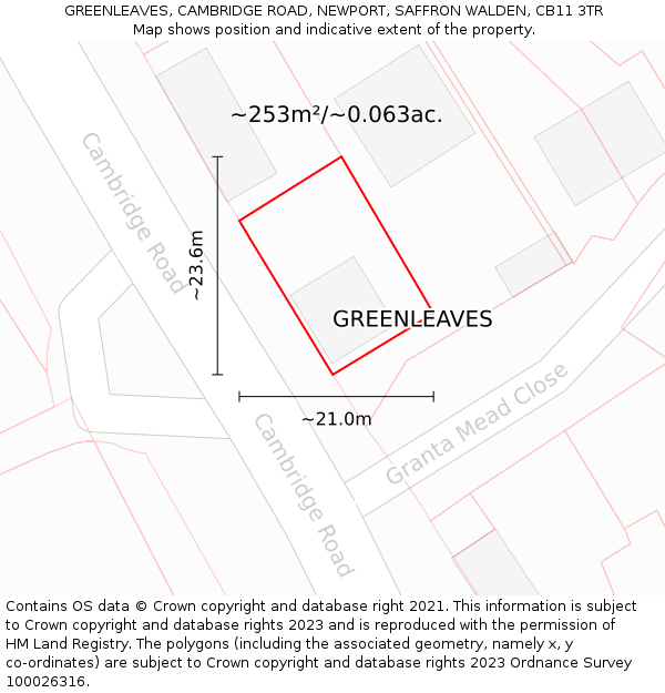 GREENLEAVES, CAMBRIDGE ROAD, NEWPORT, SAFFRON WALDEN, CB11 3TR: Plot and title map
