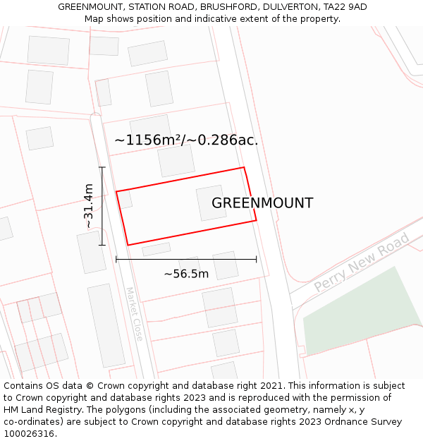 GREENMOUNT, STATION ROAD, BRUSHFORD, DULVERTON, TA22 9AD: Plot and title map