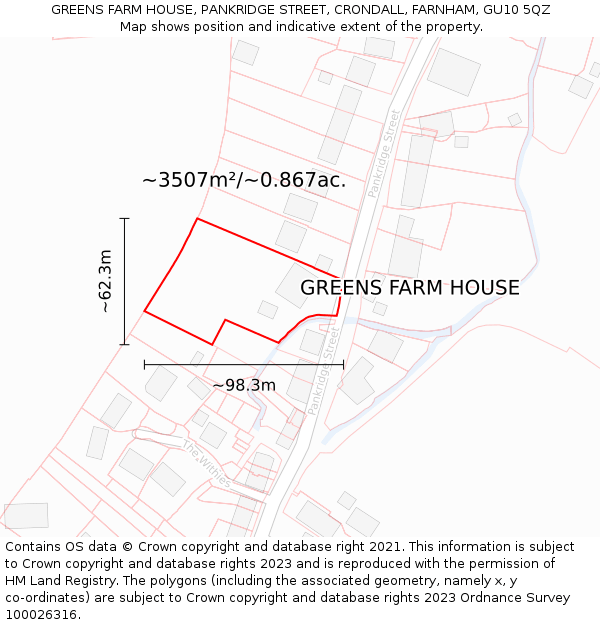 GREENS FARM HOUSE, PANKRIDGE STREET, CRONDALL, FARNHAM, GU10 5QZ: Plot and title map
