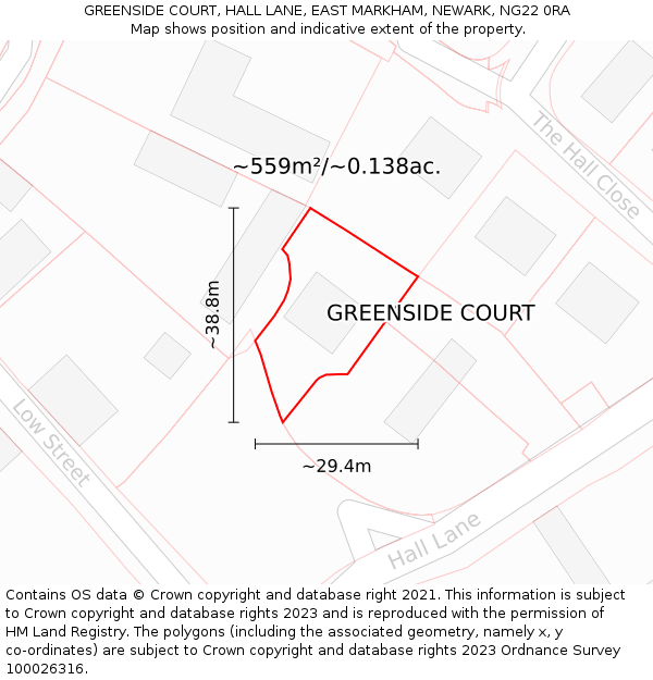 GREENSIDE COURT, HALL LANE, EAST MARKHAM, NEWARK, NG22 0RA: Plot and title map