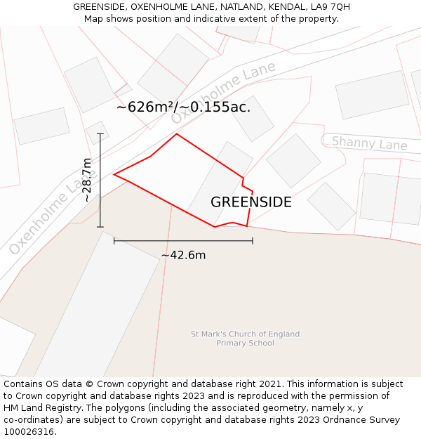 GREENSIDE, OXENHOLME LANE, NATLAND, KENDAL, LA9 7QH: Plot and title map