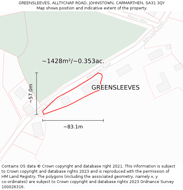 GREENSLEEVES, ALLTYCNAP ROAD, JOHNSTOWN, CARMARTHEN, SA31 3QY: Plot and title map