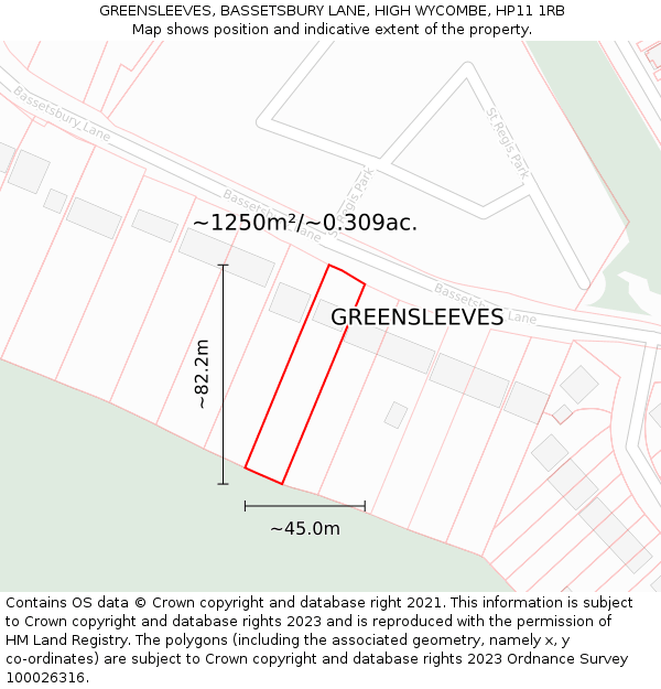 GREENSLEEVES, BASSETSBURY LANE, HIGH WYCOMBE, HP11 1RB: Plot and title map