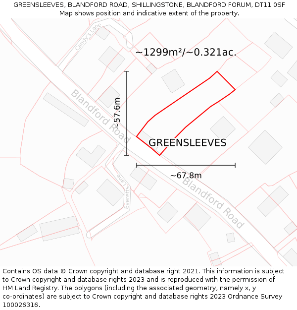 GREENSLEEVES, BLANDFORD ROAD, SHILLINGSTONE, BLANDFORD FORUM, DT11 0SF: Plot and title map