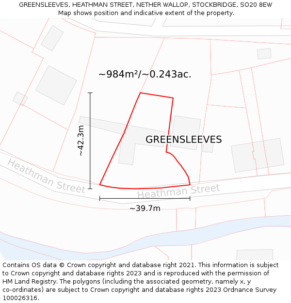 GREENSLEEVES, HEATHMAN STREET, NETHER WALLOP, STOCKBRIDGE, SO20 8EW: Plot and title map
