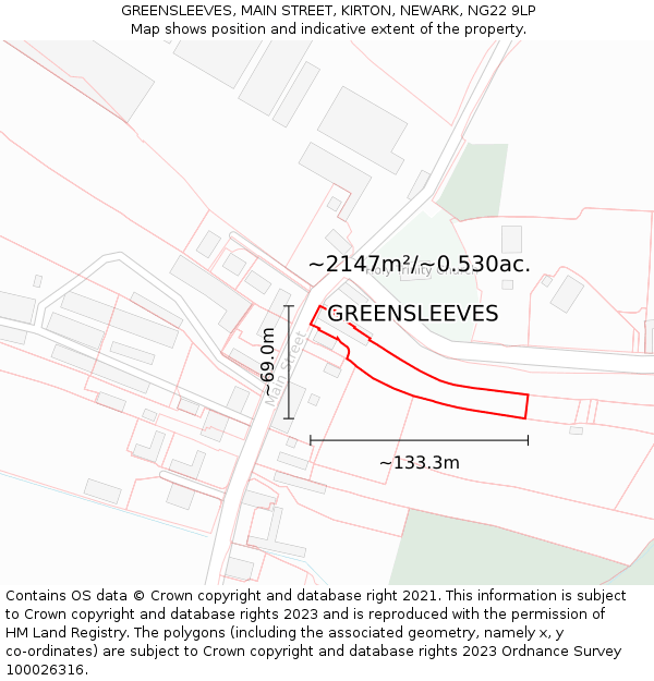 GREENSLEEVES, MAIN STREET, KIRTON, NEWARK, NG22 9LP: Plot and title map