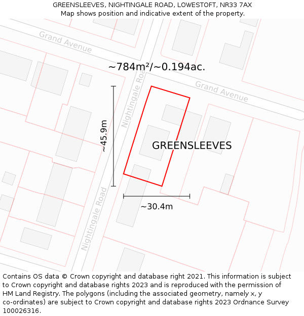 GREENSLEEVES, NIGHTINGALE ROAD, LOWESTOFT, NR33 7AX: Plot and title map