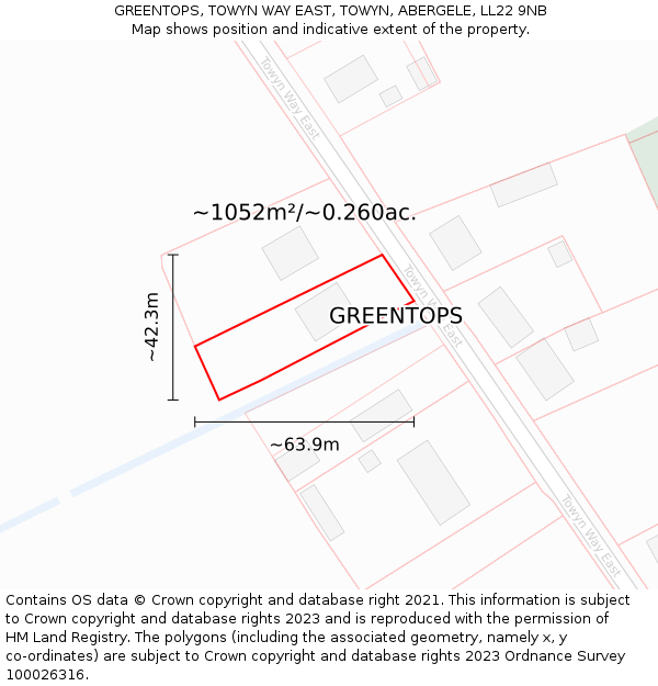 GREENTOPS, TOWYN WAY EAST, TOWYN, ABERGELE, LL22 9NB: Plot and title map