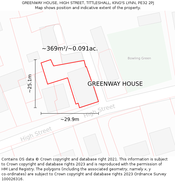 GREENWAY HOUSE, HIGH STREET, TITTLESHALL, KING'S LYNN, PE32 2PJ: Plot and title map