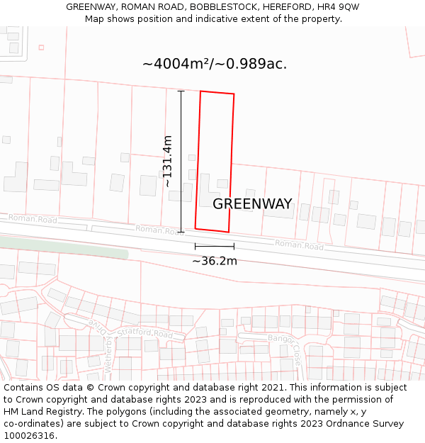 GREENWAY, ROMAN ROAD, BOBBLESTOCK, HEREFORD, HR4 9QW: Plot and title map