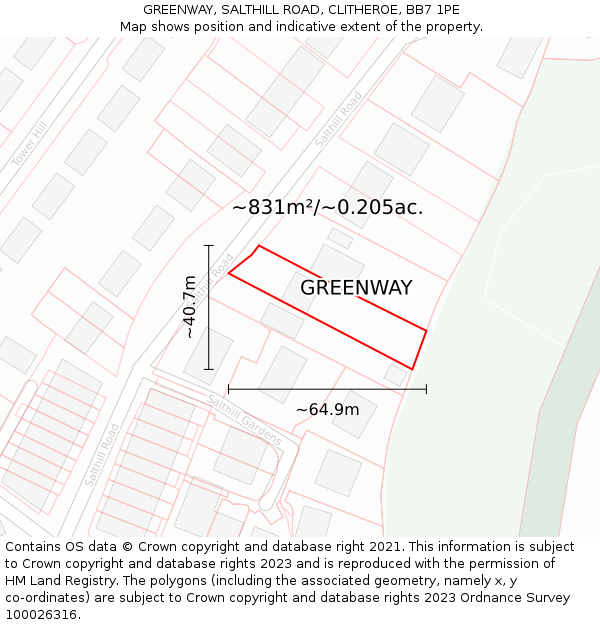 GREENWAY, SALTHILL ROAD, CLITHEROE, BB7 1PE: Plot and title map