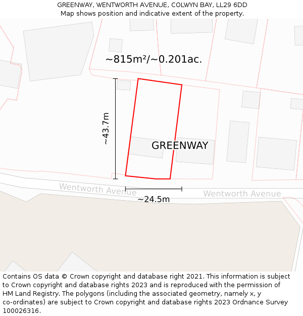 GREENWAY, WENTWORTH AVENUE, COLWYN BAY, LL29 6DD: Plot and title map