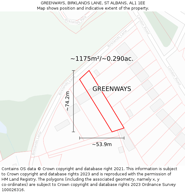 GREENWAYS, BIRKLANDS LANE, ST ALBANS, AL1 1EE: Plot and title map